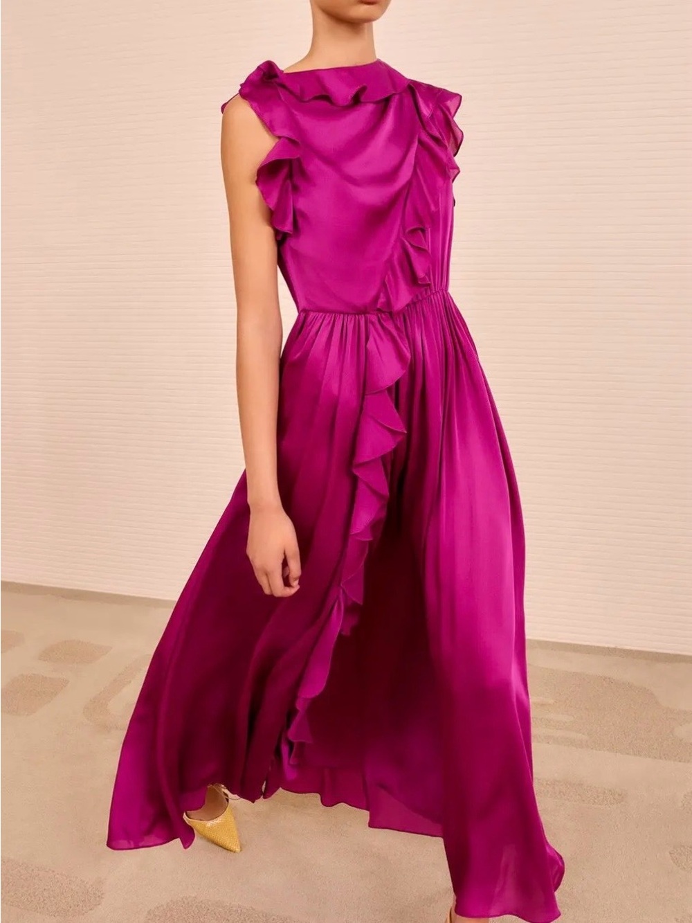 NWT ULLA JOHNSON Saani Cascading Ruffles Dress in Mulberry Size 2